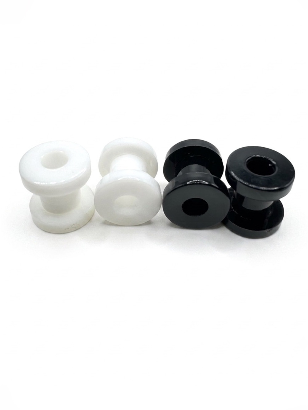 White and Black Double Flare Ear Tunnels — Pair